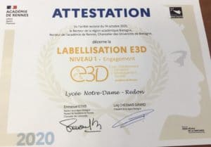 Lire la suite à propos de l’article Labellisation E3D  pour le développement durable